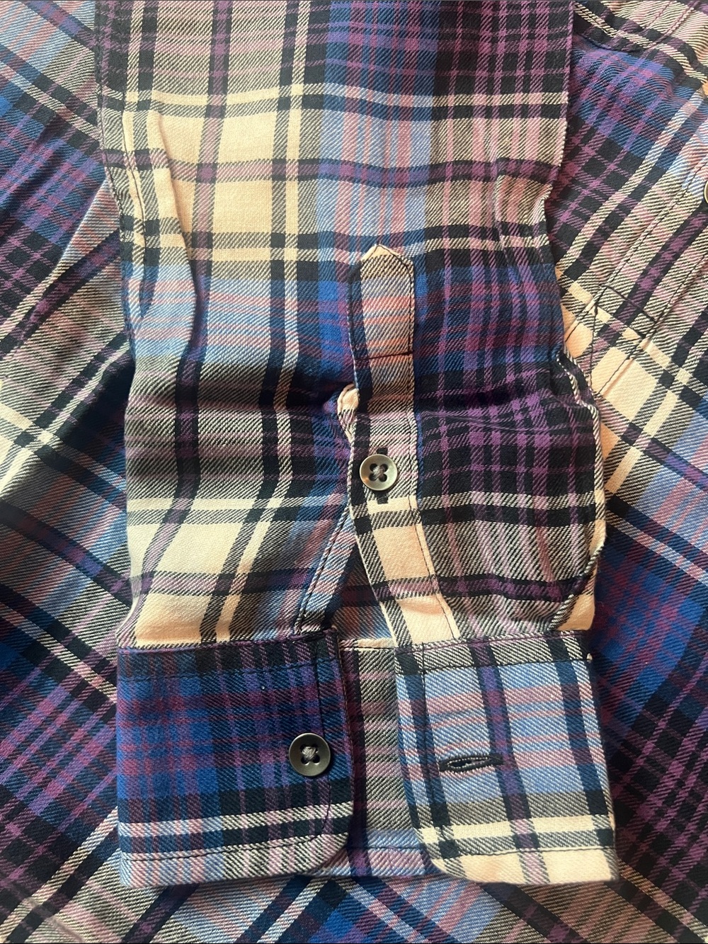 Chaps Women’s Purple Plaid Partial Button-Up Shirt - Picture 5 of 8